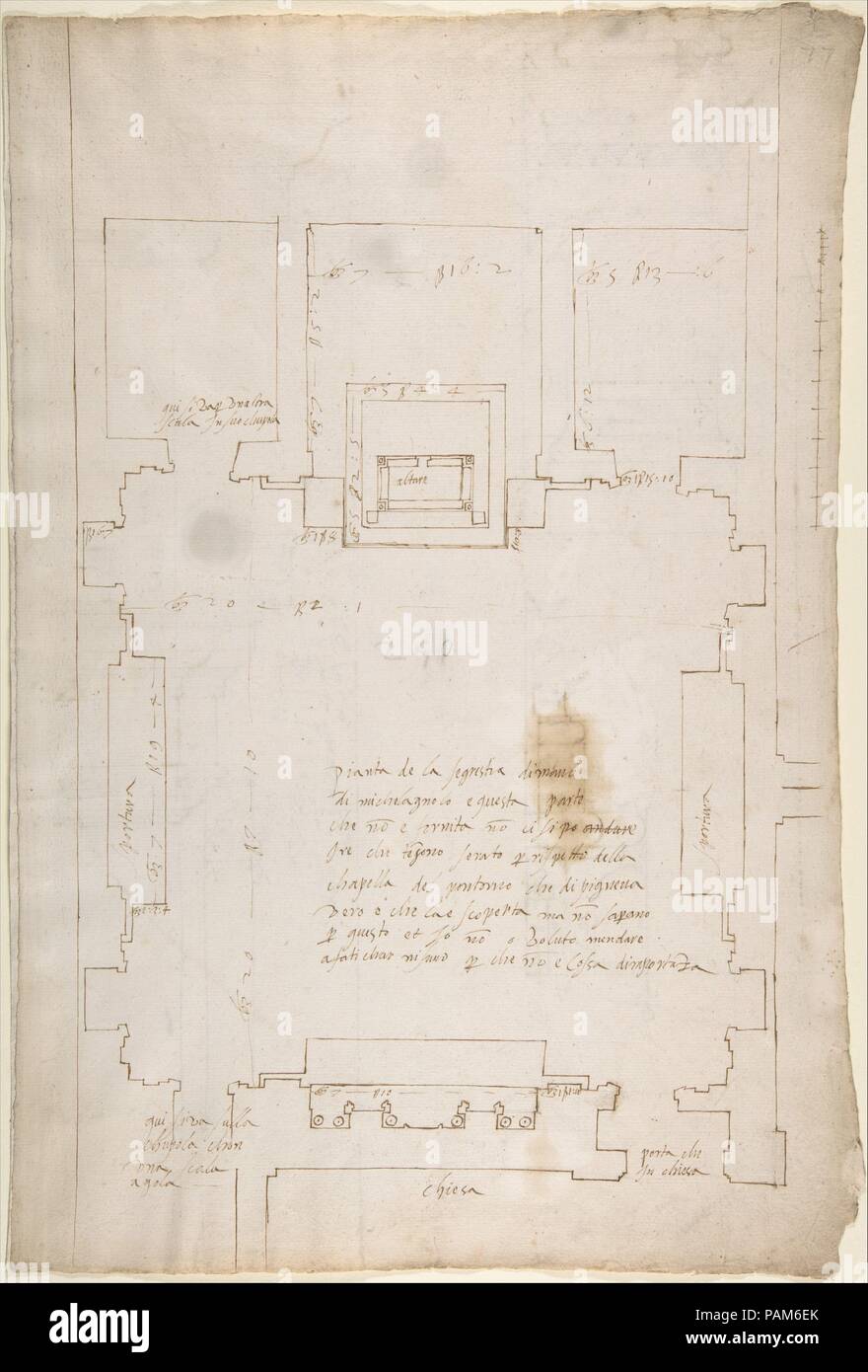 San Lorenzo, nouvelle sacristie, plan (recto) San Lorenzo, nouvelle sacristie, détails, l'altitude et de l'article (verso). Fiche technique : Dimensions : 17 x 11 1/4 à 13/16. (43,8 x 30 cm) mont : 22 x 16 in. (55,9 x 40,6 cm). Rapporteur pour avis : dessiné par Anonyme, le français, 16ème siècle. Date : première moitié du xvie siècle. Musée : Metropolitan Museum of Art, New York, USA. Banque D'Images