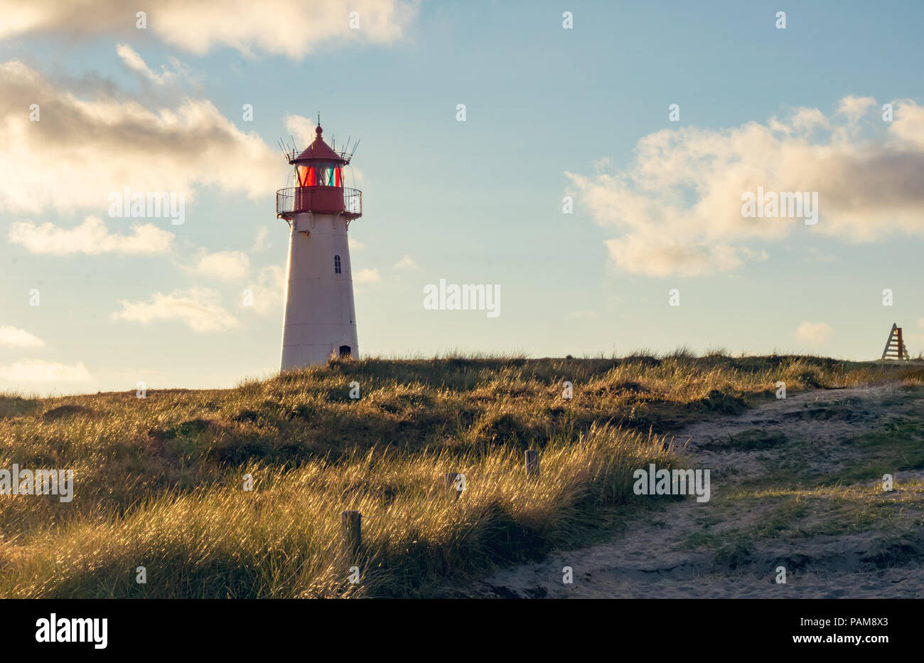 List-West phare sur l'île de Sylt, au coucher du soleil - Allemagnes plus au nord du phare Banque D'Images