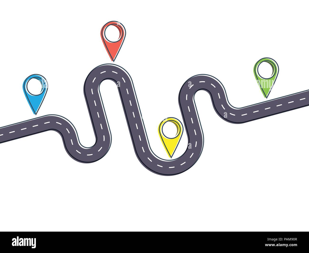 Road Trip et parcours. Modèle de conception infographique voyage Télévision avec l'axe de communication. Route sinueuse sur un fond coloré. Vector EPS 10 Illustration de Vecteur