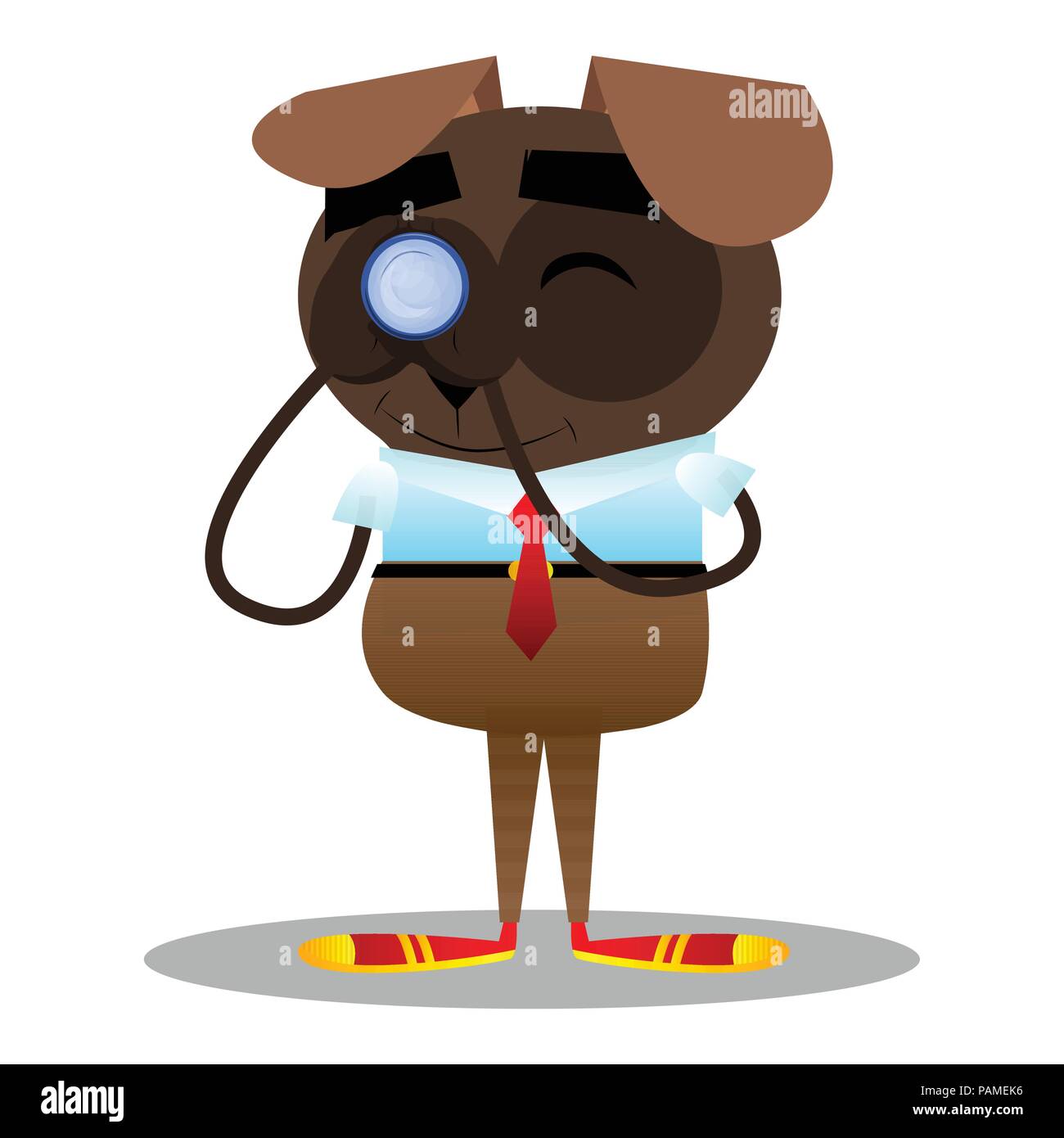 Illustré de dessins animés chien d'affaires holding binoculars dans ses mains. Illustration de Vecteur