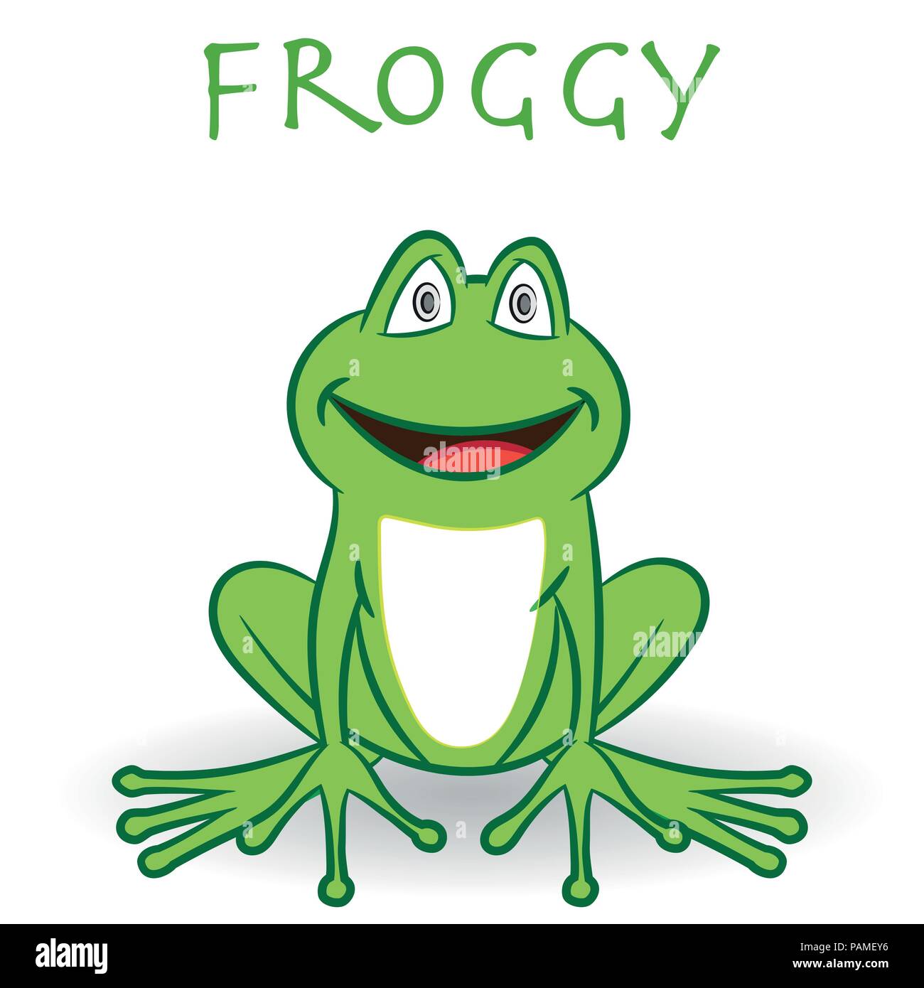 Une grenouille verte souriante est assise, isolé sur fond blanc - Cartoon Vector Illustration. Illustration de Vecteur