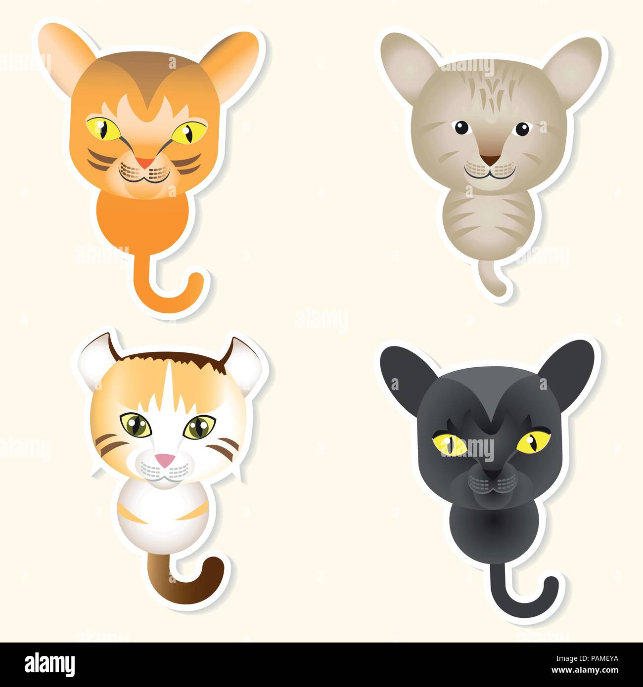 Jeu de chat mignon, adorable chatons, Style Cartoon - Vector cartoon Illustration. Illustration de Vecteur