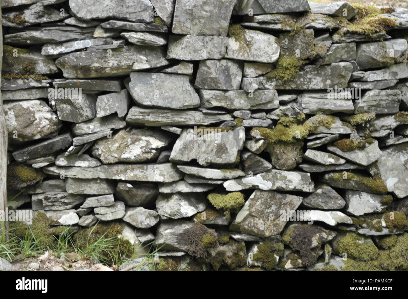 Un mur d'ardoise bleue à Keswick dans le lake district uk Banque D'Images