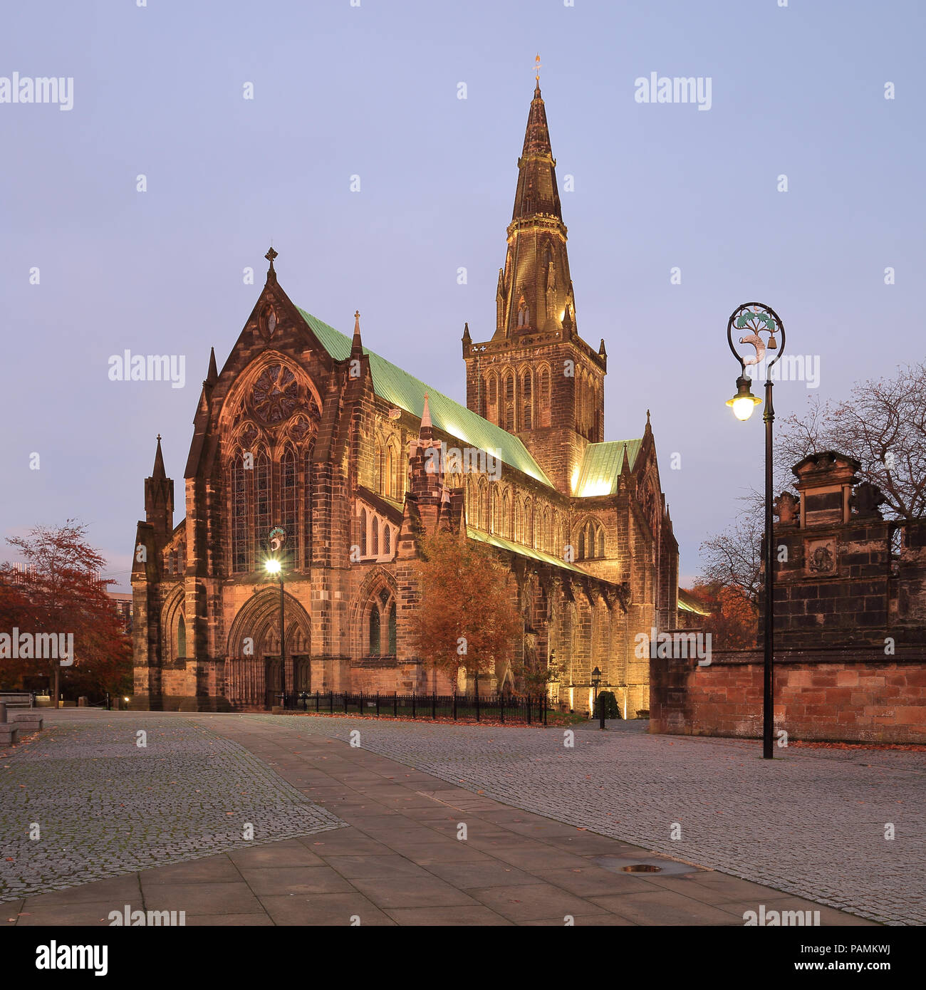 La cathédrale de Glasgow au coucher du soleil Banque D'Images