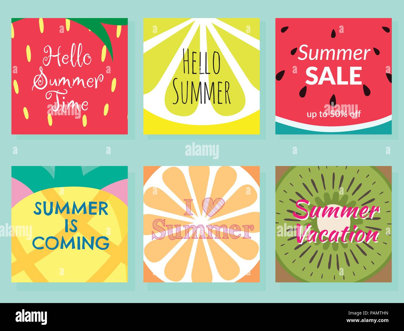 Ensemble de fruits tropicaux texture background. morceau de citron, fraise, pastèque, ananas, orange, tranche de kiwi avec différence mot sur l'été. fre Illustration de Vecteur