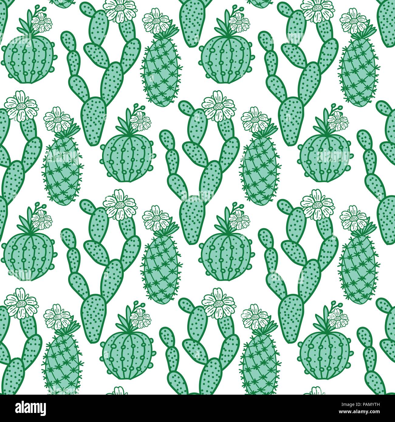 Situé à la main avec des fleurs de cactus. Modèle sans couture. Vector illustration isolé sur fond blanc Illustration de Vecteur