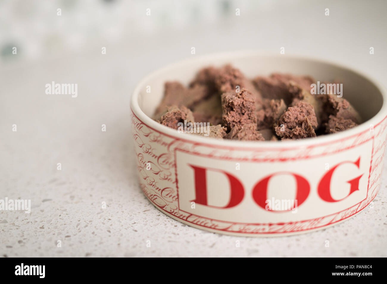 Aliments pour chiens en raw dog bowl sur un comptoir Banque D'Images