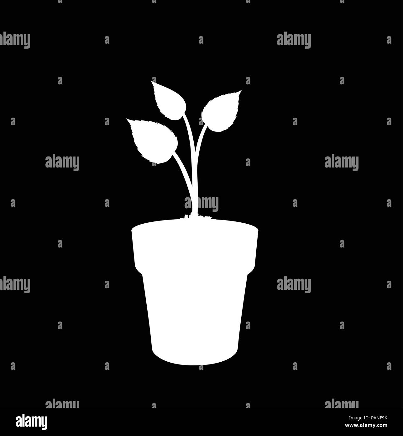 Silhouette blanche de l'usine de germination dans le pot isolé sur fond noir . Vector illustration d'ensemencement, icône, signe, modèle de conception. Illustration de Vecteur