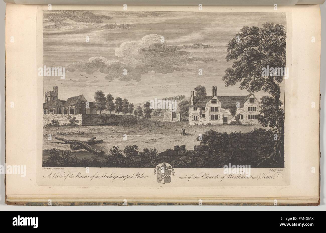 Une vue sur les ruines de l'Archevêché et de l'église de Wrotham Kent), d'Edward se hâta's, l'histoire et relevé topographique du comté de Kent, volumes 1 à 3. Artiste : découpe par John Bayly (britannique, active 1755-1782) ; Après l'Eleanora Johnson (1779-99) britannique, active. Dimensions : Livre : 17 × 11 × 5/16 à 13/16. (44 × 28 × 2 cm) Fiche technique : 16 × 15/16 10 5/8 in. (43 × 27 cm) Plaque : 10 × 14 1/16 in. (25,5 × 35,5 cm). Date : 1777-90. 18 la plaque, vol. II, Wrotham Palace. L'impression est dédiée à la Rév. James Cornwallis. Voir 2014.599.1-.30 pour commentaires. Musée : Metropolitan Museum Banque D'Images