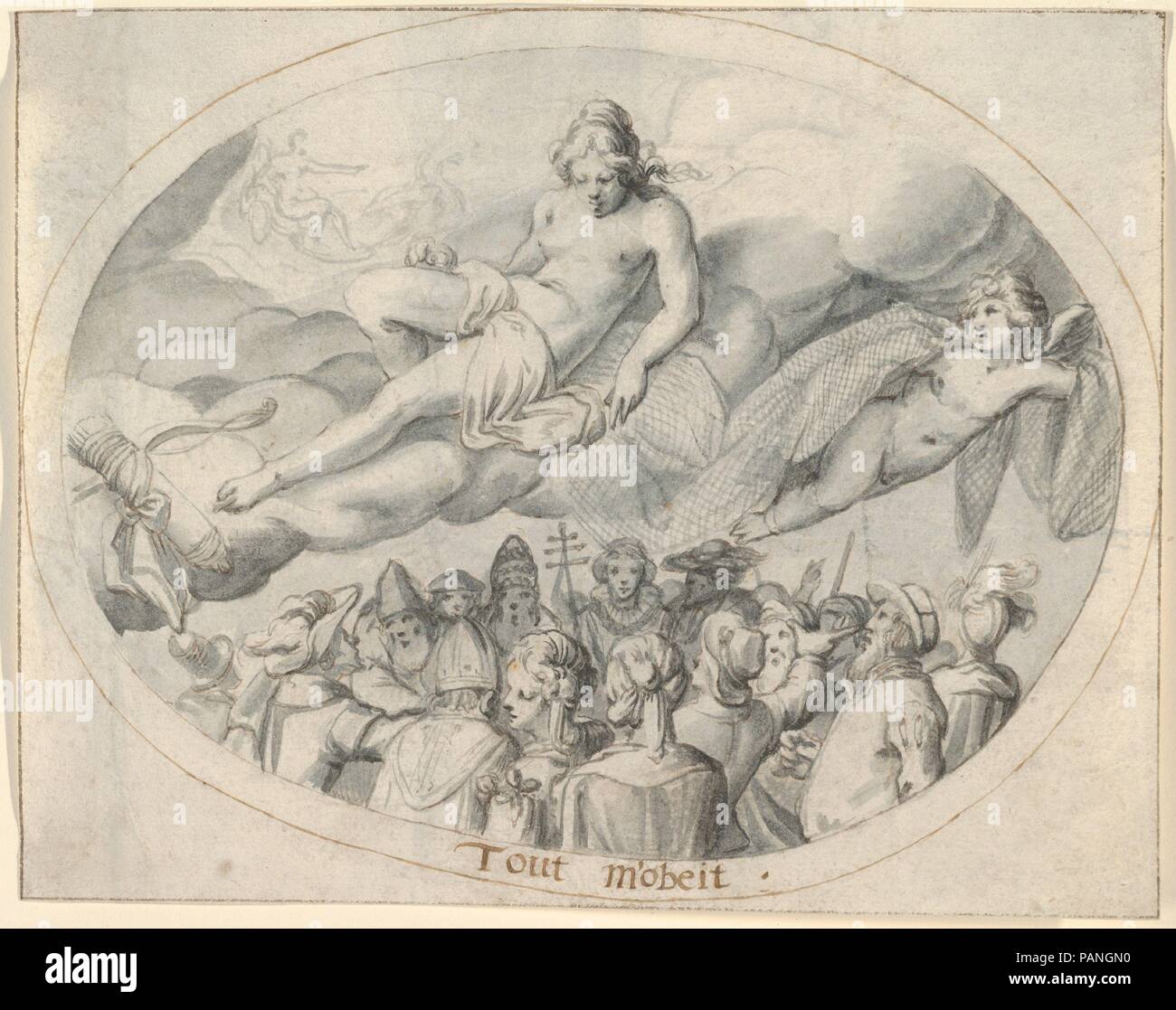 Dessin de l'emblème ('je règle tout'). Artiste : Jacob (sans titre by Munier, Russisch Haarlem Haarlem 1571-1631). Fiche Technique : Dimensions : 4 × 6 15/16 1/2 in. (12,5 × 16,5 cm). Ancienne Attribution : Karel van Mander, Meulebeke Russisch I (1548-1606) d'Amsterdam. Date : début du 17e siècle. Musée : Metropolitan Museum of Art, New York, USA. Banque D'Images