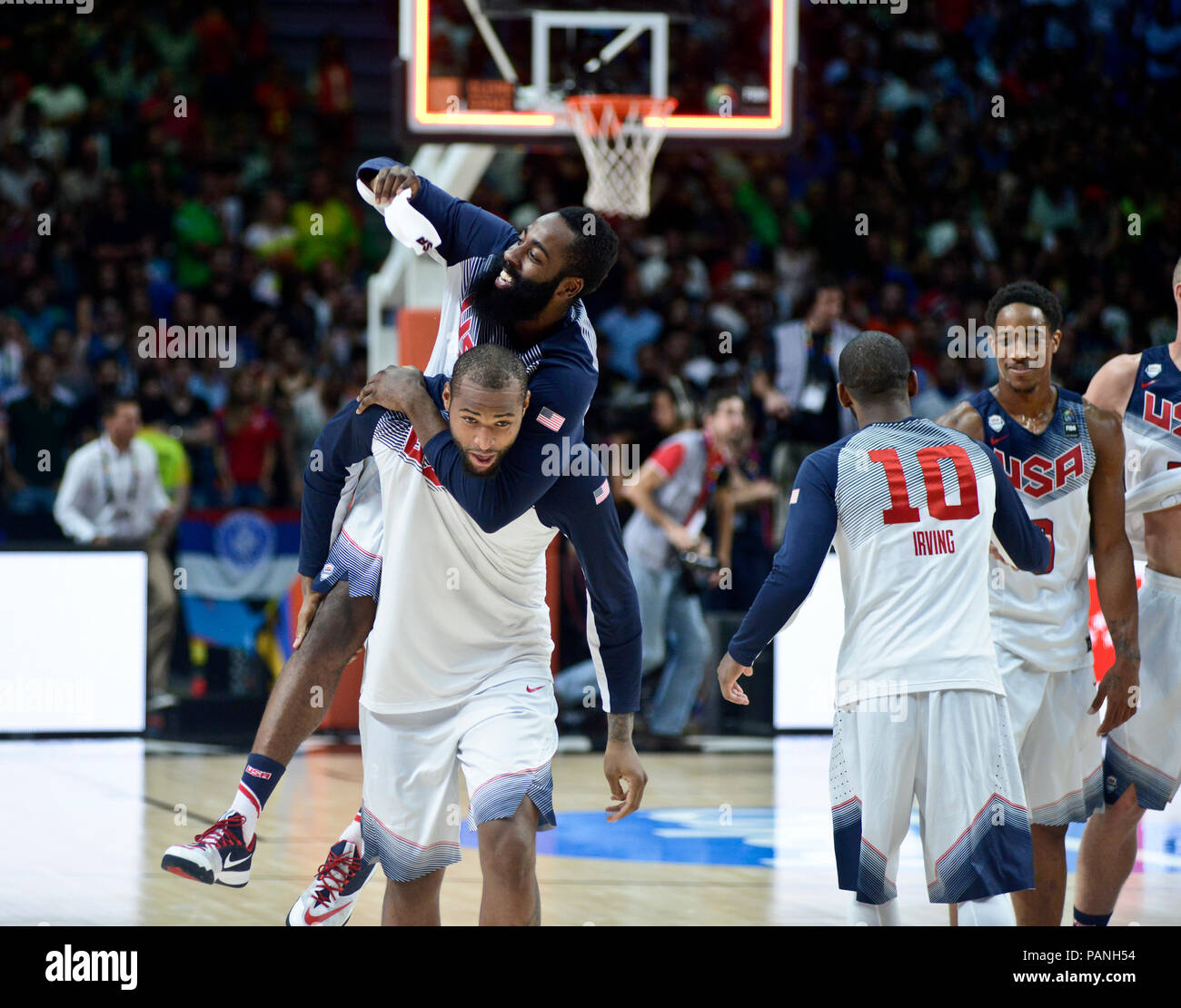 USA Basketball célèbre remporter le championnat, la Coupe du Monde de la FIBA Espagne 2014 Banque D'Images
