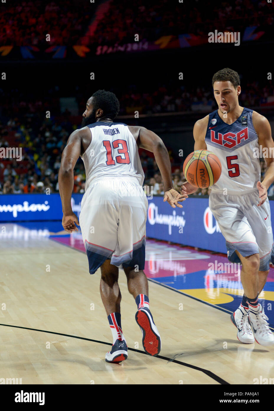 Klay Thompson et James Harden, USA Basket-ball, Coupe du Monde de la FIBA Espagne 2014 Banque D'Images