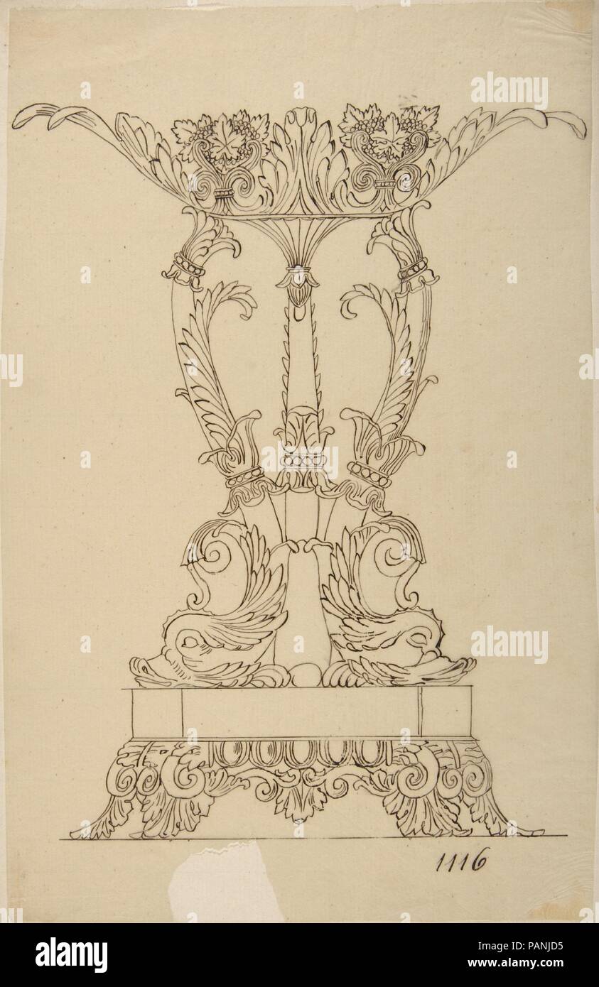 Conception d'un plat de compote. Artiste : Anonymous, le français, 19e siècle. Dimensions : image : 10 3/8 x 6 5/8 in. (26,3 x 16,8 cm). Date : du 19e siècle. Musée : Metropolitan Museum of Art, New York, USA. Banque D'Images