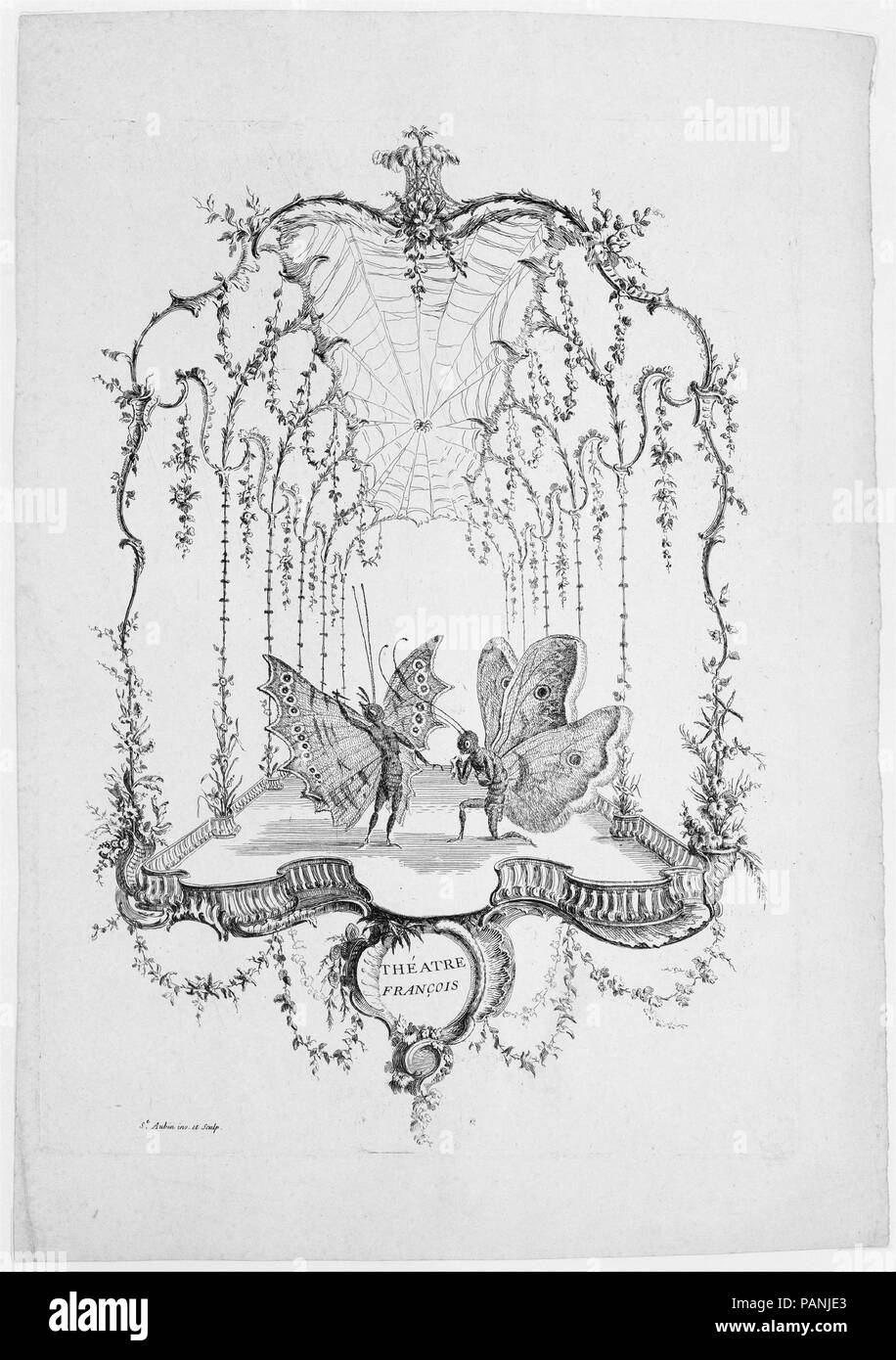 Théâtre français (Théâtre Français), à partir d'essai de Papilloneries Humaines par Saint Aubin. Artiste : Charles Germain de Saint-Aubin (français, Paris 1721-1786 Paris). Dimensions : Plateau : 12 13/16 x 9 3/8 in. (32,5 x 23,8 cm) : feuille 15 x 10 1/2 à 13/16. (39,3 x 27,4 cm). Date : ca. 1756-60. Musée : Metropolitan Museum of Art, New York, USA. Banque D'Images