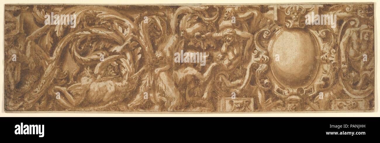 Frise ornementale. Artiste : Lelio Orsi (appelé Lelio da Novellara) (Italien, Novellara 1508/11-1587 Novellara). Dimensions : 5-1/2 x 19-5/16 in. (14,0 x 49,1 cm). Date : 1511-87. Musée : Metropolitan Museum of Art, New York, USA. Banque D'Images