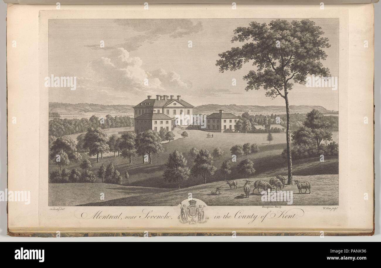 Montréal, près de Sevenoke, dans le comté de Kent, d'Edward se hâta's, l'histoire et relevé topographique du comté de Kent, volumes 1 à 3. Artiste : découpe par William Watts (britannique, Londres 1752-1851, Cobham Surrey) ; Après Thomas Sandby (britannique, baptisé Nottingham 1723-1798 Windsor). Dimensions : Livre : 17 × 11 × 5/16 à 13/16. (44 × 28 × 2 cm) Fiche technique : 16 × 15/16 10 5/8 in. (43 × 27 cm) Plaque : 10 × 14 1/16 in. (25,5 × 35,5 cm). Date : 1777-90. Plate 29, vol. I, le siège de Lord Amherst de parc. Voir 2014.599.1-.30 pour commentaires. Musée : Metropolitan Museum of Art, New York, USA. Banque D'Images