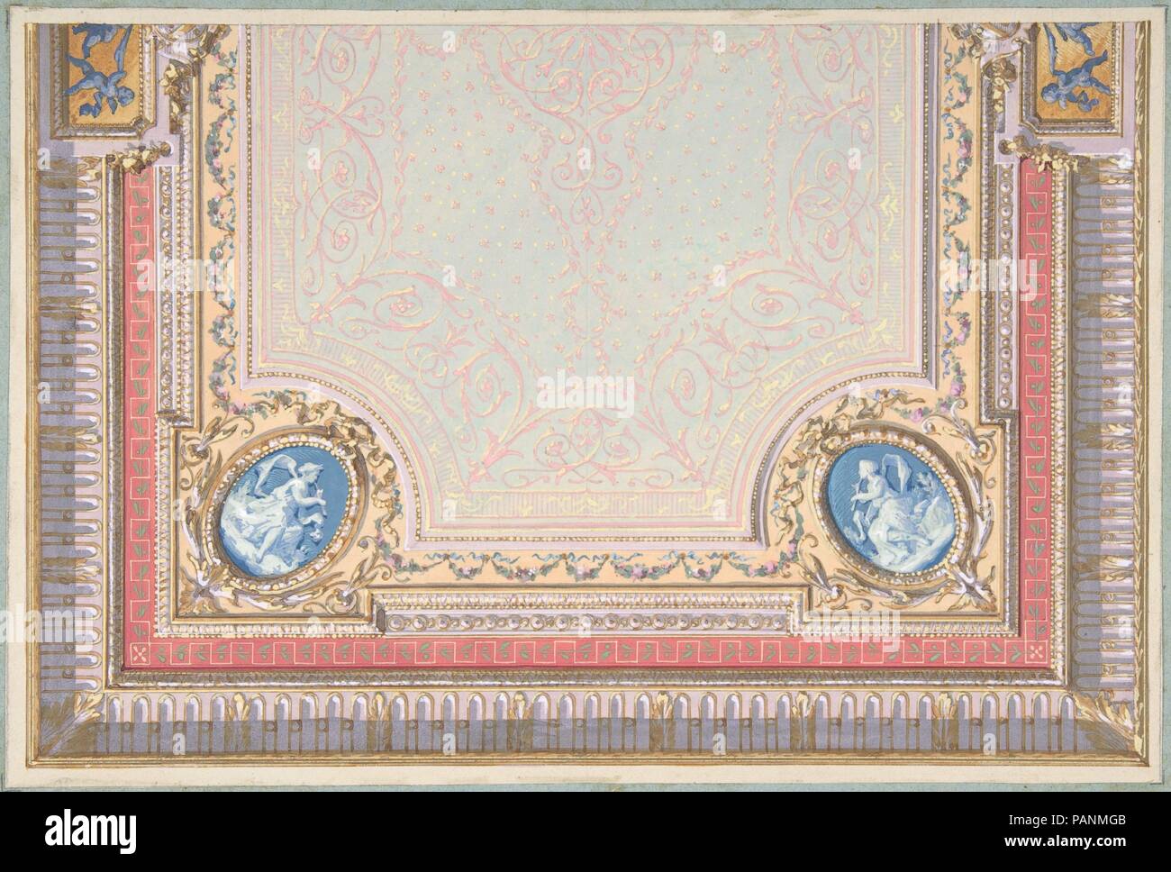 Chambre Design pour plafond, Hôtel l'espoir. Artiste : Jules-Edmond-Charles Lachaise (français, est mort 1897) ; Eugène-Pierre Gourdet (Français, né à Paris, 1820-1889). Dimensions : 6 7/8 x 10 1/4 in. (17,5 x 26,0 cm). Date : 1867. Musée : Metropolitan Museum of Art, New York, USA. Banque D'Images