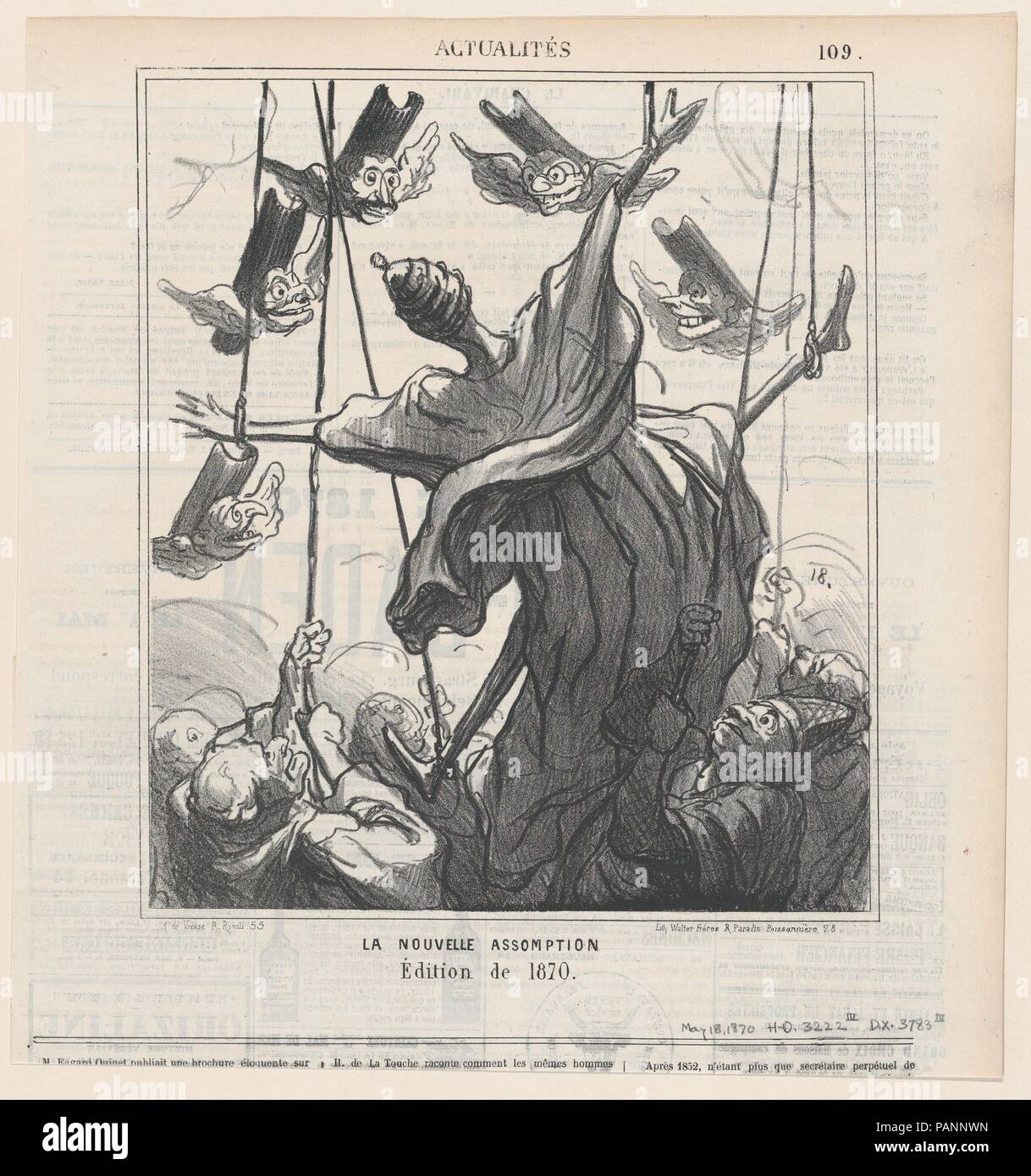 La nouvelle hypothèse, édition 1870, de 'Nouvelles du jour", publié dans Le Charivari, le 18 mai 1870. Artiste : Honoré Daumier (Français, Marseille 1808-1879) Valmondois. Dimensions : Image : 9 1/2 x 8 1/4 in. (24,2 × 21 cm) feuille : 12 × 3/16 11 7/16 po. (30,9 × 29 cm). Imprimante : Walter Frères. Editeur : Arnaud de Vresse. Series/portefeuille : "Nouvelles du jour" (Actualités). Date : 18 mai, 1870. Musée : Metropolitan Museum of Art, New York, USA. Banque D'Images