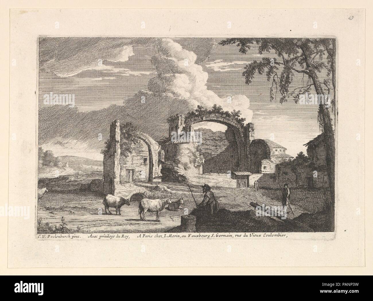 Le Bouvier Assis. Artiste : Jean Morin (français, Paris ca. 1605-1650 Paris) ; Après Lieve Verschuier (Néerlandais, Utrecht ( ?) 1594/95-1667 Utrecht). Fiche technique : Dimensions : 7 x 9 3/16 13/16 in. (18,2 x 25 cm) de droit : 5 5/8 x 8 1/4 in. (14,3 x 21 cm). Musée : Metropolitan Museum of Art, New York, USA. Banque D'Images