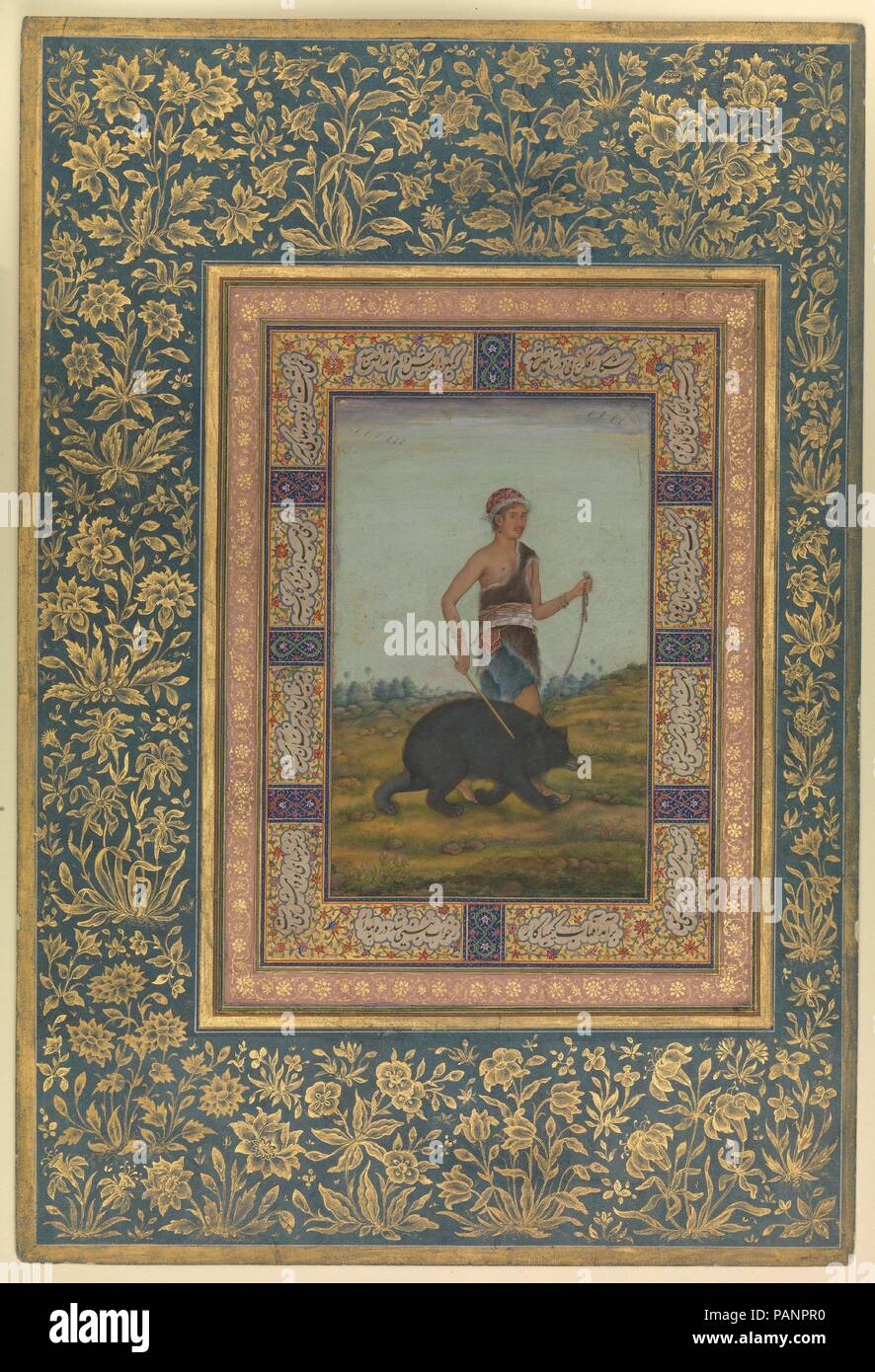 'Dervish conduisant un ours', Folio du Shah Jahan Album. Dimensions : H. 15 3/16 po. (38,6 cm) W. 10 1/4 in. (26 cm). Date : recto : début du 19ème siècle ; Verso : au plus tard le 16e siècle copie de l'original. Musée : Metropolitan Museum of Art, New York, USA. Banque D'Images