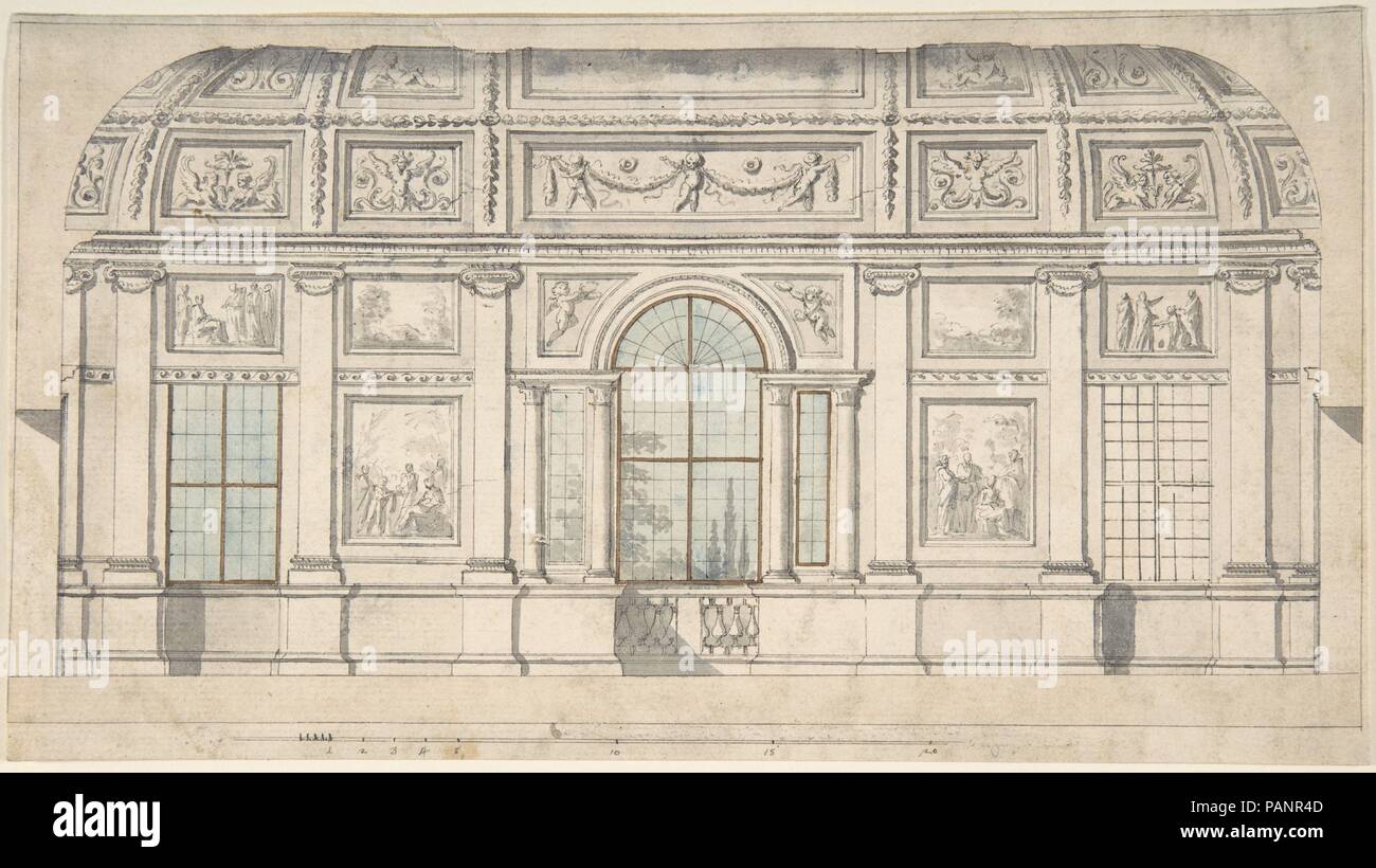 Pour un intérieur design architectural. Artiste : Pierre Nicolas Ransonnette (français, Paris 1745-1810 Paris). Dimensions : 6 7/16 x 11 11/16 in. (16,3 x 29,7 cm.). Date : n.d.. Musée : Metropolitan Museum of Art, New York, USA. Banque D'Images