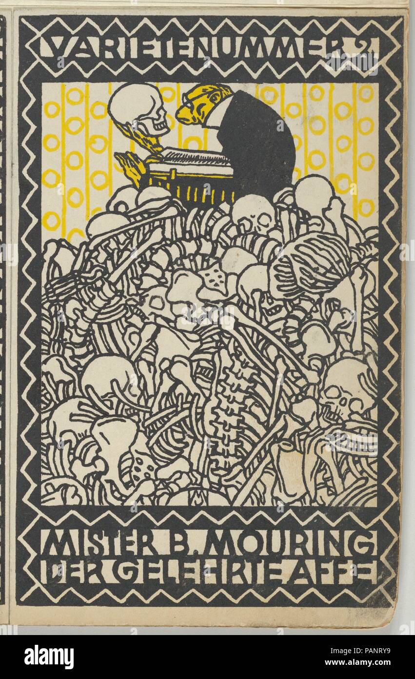 2 Loi sur la variété : Mister B. Mouring, le singe savant (Varietenummer 2 : Mister B. Mouring der Gelehrte Affe). Artiste : Rudolf Kalvach (autrichienne, Vienne 1883-1932 Kosmanos). Fiche Technique : Dimensions : 5 1/2 x 3 9/16 in. (14 × 9 cm). Editeur : Wiener Werkstätte. Date : 1907. Musée : Metropolitan Museum of Art, New York, USA. Banque D'Images