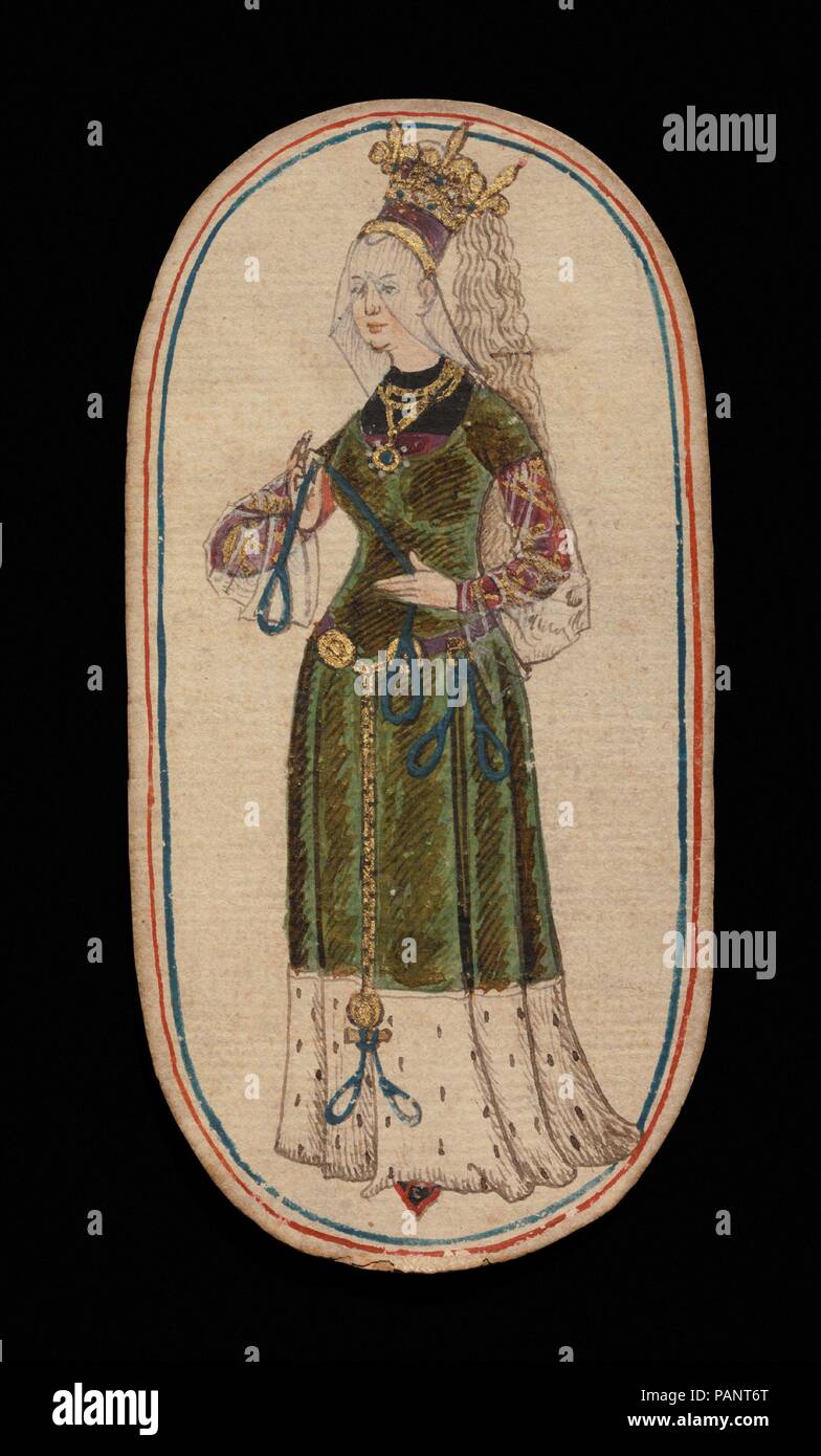 Reine de Nooses, du Cloître des cartes à jouer. Culture : au sud. Russisch  Dimensions : 5 3/4 x 2 3/16 in. (13,2 × 7 cm). Date : ca. 1475-80. Le  Cloître