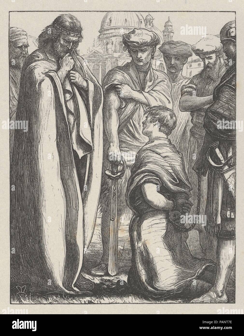 Le serviteur impitoyable (Les Paraboles de notre Seigneur et Sauveur Jésus Christ). Artiste : D'après sir John Everett Millais (British, Southampton 1829-1896 Londres). Dimensions : image : 5 1/2 x 4 5/16 in. (13,9 x 10,9 cm) : Feuille 7 x 5/16 6 1/16 in. (18,6 x 15,4 cm). Graveur : gravés et imprimés par Dalziel Brothers (britannique, 1839-1893) active. Date : 1864. Il a fallu sept ans pour concevoir Millais vingt images inspirées par des paraboles du Nouveau Testament pour le Dalziel Brothers, et les tirages sont considérés comme bois de pinacles illustration gravée. L'artiste a écrit à ses éditeurs, 'Je peux le faire d'ordinaire Banque D'Images