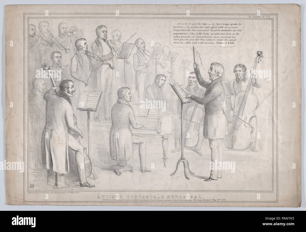 Concerts - Ancienne une répétition. Artiste : John Doyle (irlandais, Dublin 1797-1868 Londres). Fiche Technique : Dimensions : 11 × 17 13/16 5/16 in. (30 × 44 cm). Editeur : Thomas McLean (britannique, Londres 1788-1885 actif). Portefeuille/Série HB : Croquis, no 538. Sujet : Arthur Wellesley, 1er duc de Wellington (1769-1852), britannique, Sir Robert Peel (British, Bury, 1788-1850) ; John Singleton Copley (British, Boston, Massachusetts 1772-1863 Londres) ; Sir James Robert George Graham (1792-1861), britannique ; Edward Law, 1er comte de Ellenborough ; Sir Jonathan Frederick Pollock, 1 baronnet (britannique, 1783-1870) ; George Hamil Banque D'Images