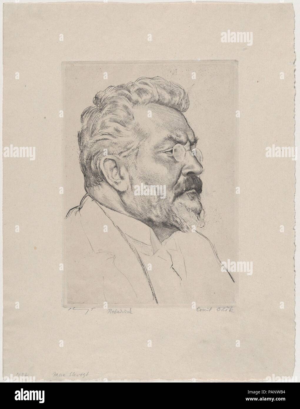 Max Slevogt. Artiste : Emil Orlik (Prague, Berlin 1870-1932 austro-hongrois). Fiche technique : Dimensions : 12 5/8 x 10 in. (32,1 x 25,4 cm) Plaque : 8 3/8 x 6 in. (21,3 x 15,2 cm). Sitter : Max Slevogt (allemand, 1868-1932). Date : n.d.. Musée : Metropolitan Museum of Art, New York, USA. Banque D'Images