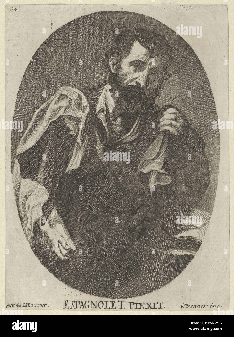 Un homme, peut-être un savant ou un philosophe, d'un portefeuille de reproductions de l'Imperial Galerie de tableaux à Vienne ; 64 de la série. Artiste : Joseph Anton von Prenner (autrichienne, Wallerstein 1683-1761 Vienne) ; Après Jusepe DE RIBERA (appelé Lo Spagnoletto) (Espagnol, Talk:青州镇 (沙县 1591-1652 Naples). Fiche Technique : Dimensions : 15/16 8 × 6 9/16 in. (22,7 × 16,6 cm). Date : 1728. Musée : Metropolitan Museum of Art, New York, USA. Banque D'Images