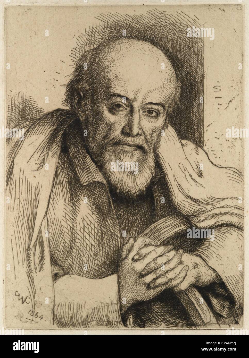 Portrait de Samuel Palmer. Artiste : Charles West Cope (British, Leeds 1811-1890) de Bournemouth. Dimensions : plateau : 7 3/4 x 5 2/13 in. (19,7 x 14,5 cm) : feuille 12 x 3/8 8 1/4 in. (31,5 x 20,9 cm). Sitter : Samuel Palmer (britannique, Londres 1805-1881 Redhill, Surrey). Date : 1884. Musée : Metropolitan Museum of Art, New York, USA. Banque D'Images