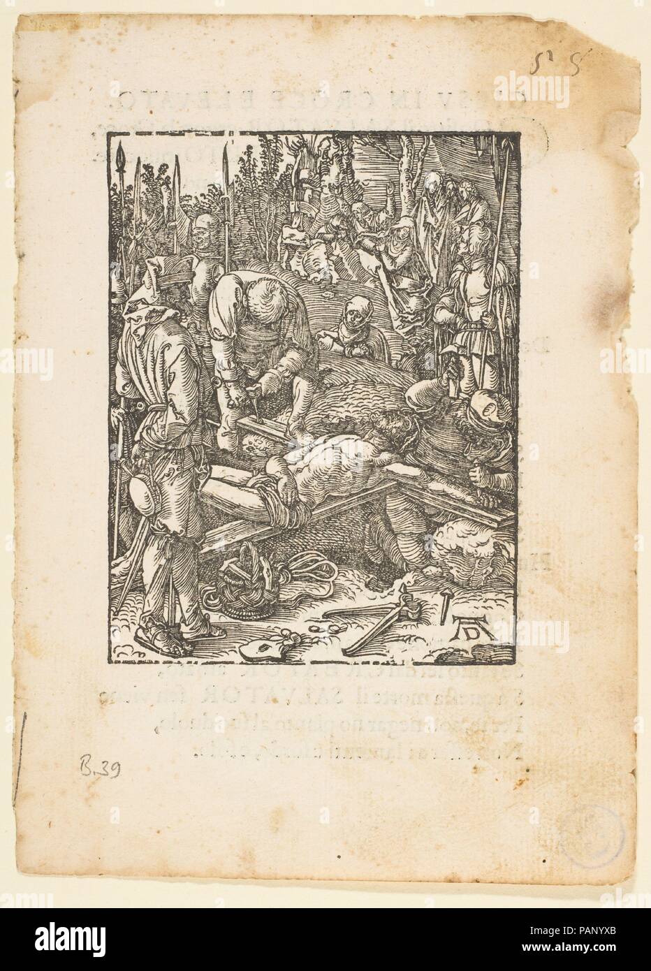 Le Christ cloué sur la croix, de la petite Passion, édition Venise, 1612. Artiste : Albrecht Dürer (Nuremberg, Allemagne Nuremberg 1471-1528). Fiche technique : Dimensions : 8 1/16 x 5 13/16 in. (20,5 x 14,7 cm) de droit : 4 15/16 x 3 13/16 in. (12,6 x 9,7 cm). Date : 1612. Musée : Metropolitan Museum of Art, New York, USA. Banque D'Images
