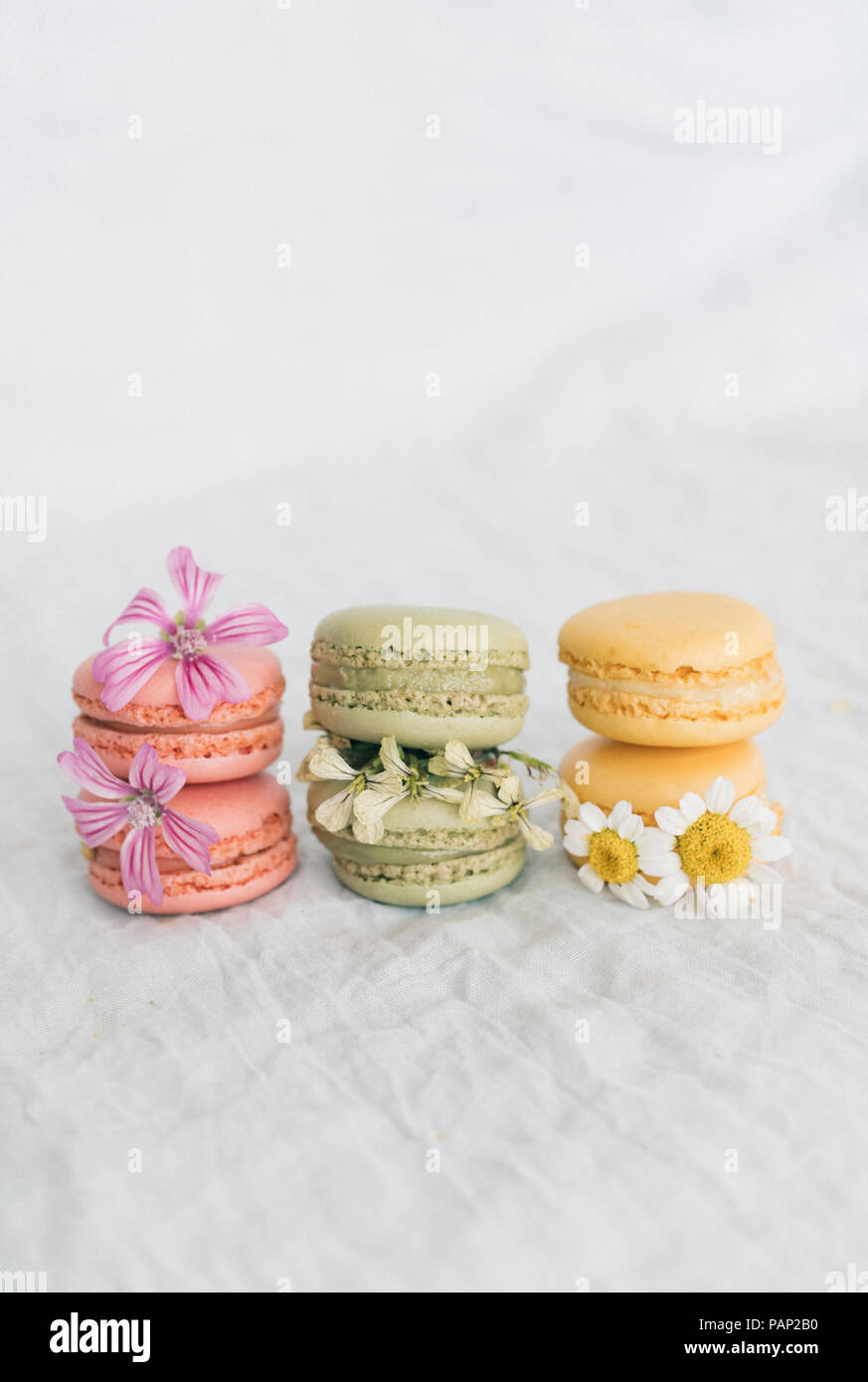 Macarons et fleurs Banque D'Images