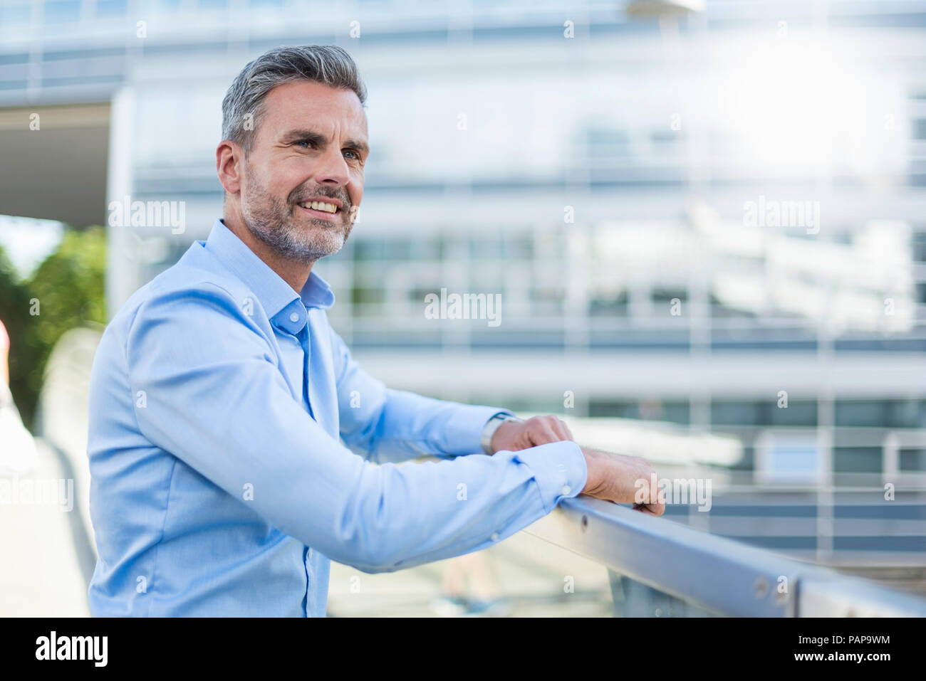 Portrait of smiling businessman wearing light blue shirt Banque D'Images