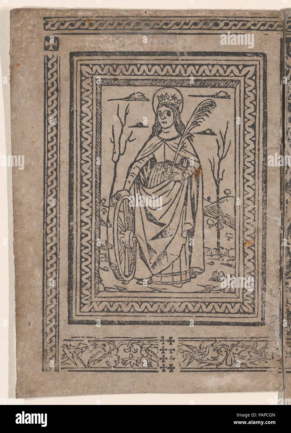 Sainte Catherine d'Alexandrie, de la 'Legenda di Sancta Caterina' (Modène, Richizola, 1490). Artiste : anonyme, l'italien. Fiche Technique : Dimensions : 13/16 7 × 5 5/16 in. (19,8 × 13,5 cm). Editeur : Richizola. Date : ca. 1490. Reproduit dans D. Fava : 'Tipografia Modenese, Gutenberg' Jarbuch (1929) : 164-185. Nicoletta da Modena a été suggéré comme l'auteur de cette gravure, pour lesquels il n'y a pas de fondement. Musée : Metropolitan Museum of Art, New York, USA. Banque D'Images