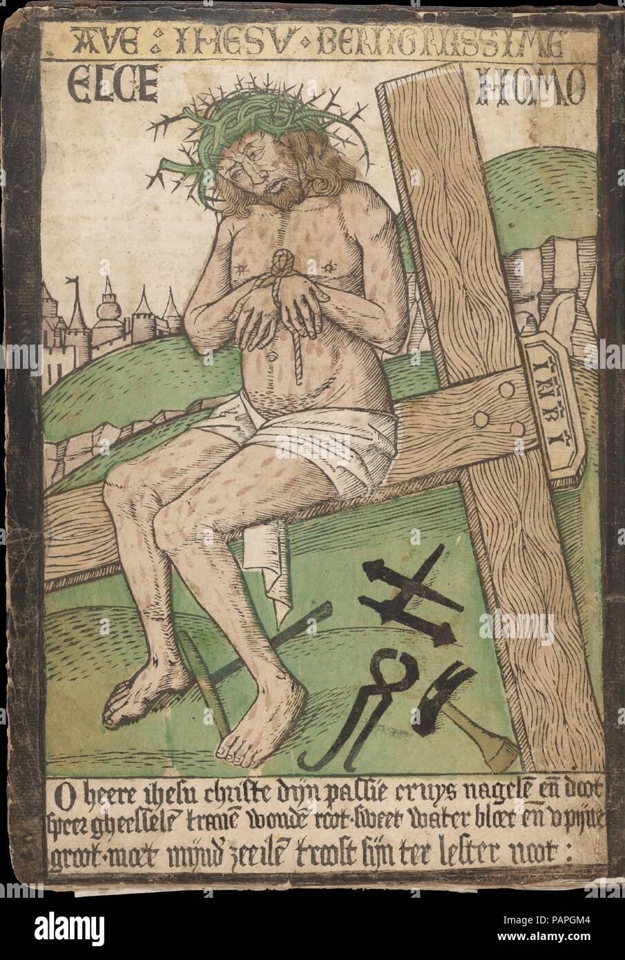 Album avec douze gravures de la Passion, une gravure du Christ comme l'homme des douleurs, et une de Metalcut Saint Jérôme dans la Pénitence. Artiste : Russisch, Anonyme, 15e siècle, Israhel van Meckenem Meckenem (allemand, ca. 1440/45-1503 Bocholt) ; Anonyme, Allemand, Cologne, 15e siècle. Dimensions : hors tout : 10 1/4 x 8 1/16 x 1/2 in. (26 x 20,4 x 1,3 cm). Date : fin du xve siècle. Cet album fascinant témoignage vive fournit à la façon dont ont été utilisés les impressions au xve siècle. Les douze premières impressions de Israhel van Meckenem's gravures de la passion sont entrelacées de wi Banque D'Images