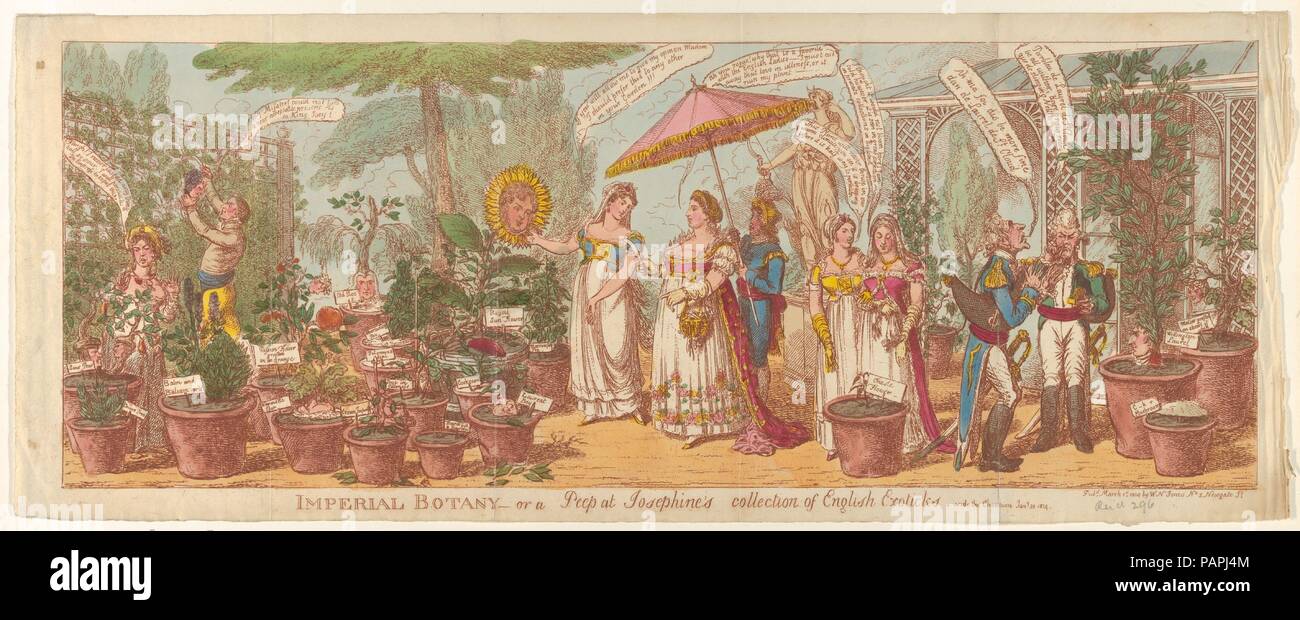 Botanique - ou une impériale Peep à Josephine's collection de Engilsh Exoticks, vide le Champion Jany 30, 1814. Artiste : attribuée à Charles Williams (1797-1830), actif britannique ; aussi attribué à George Cruikshank (britannique, Londres London 1792 à 1878). Fiche Technique : Dimensions : 8 × 7/16 21 3/8 in. (21,5 × 54,3 cm). Editeur : M. [ou] O. N. Jones (Londres). Date : mars 1, 1814. Musée : Metropolitan Museum of Art, New York, USA. Banque D'Images