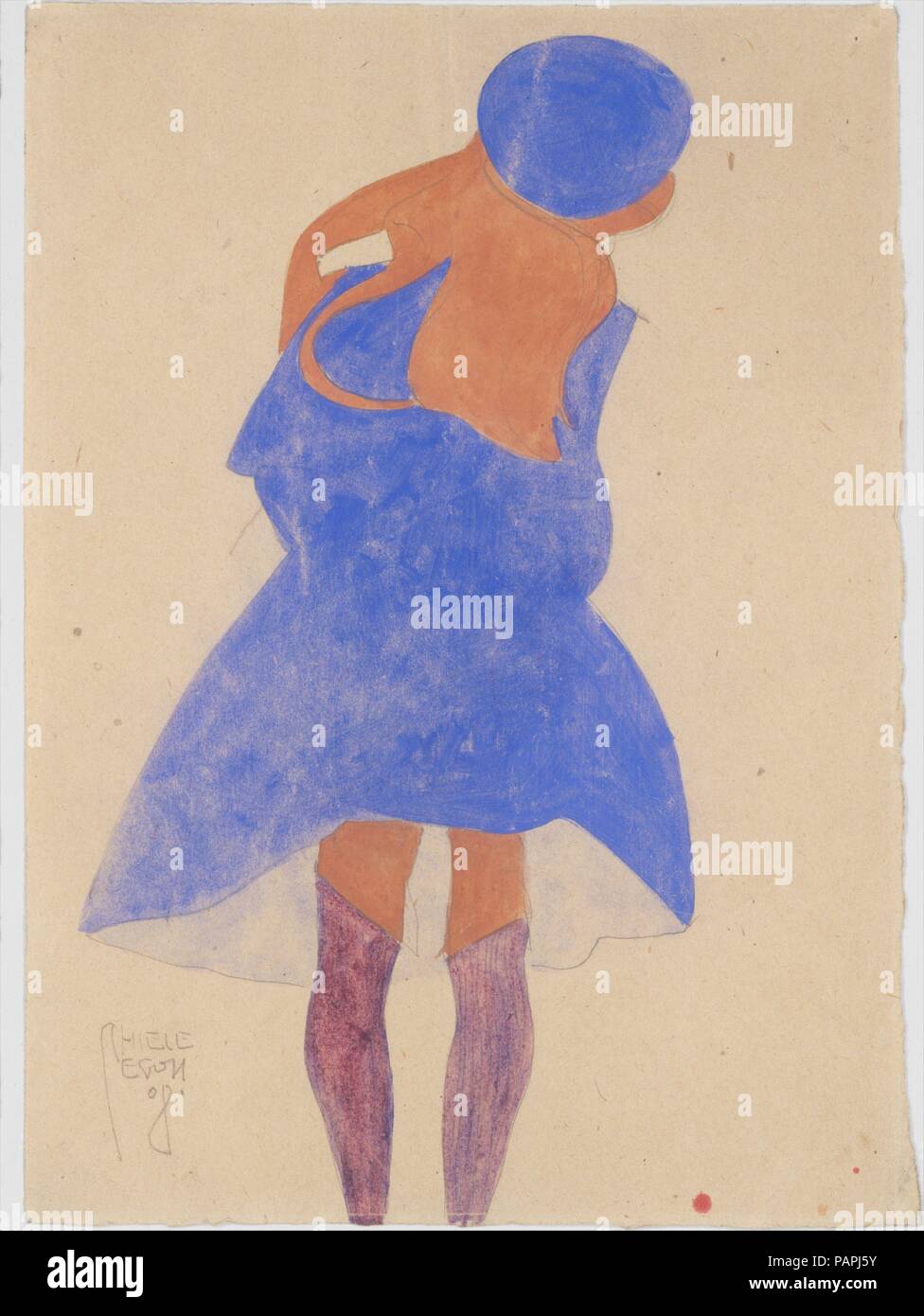 Fille debout, vue de dos. Artiste : Egon Schiele Tulln, Autriche (Vienne 1890-1918). Dimensions : 12 3/8 x 9 1/8 in. (31,4 x 23,2 cm). Date : 1908. Musée : Metropolitan Museum of Art, New York, USA. Banque D'Images