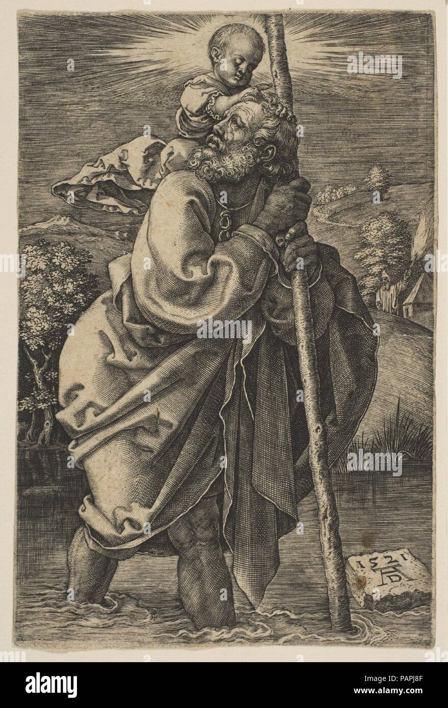 Saint Christopher face vers la gauche (copie). Artiste : Après Albrecht Dürer (Nuremberg, Allemagne Nuremberg 1471-1528). Fiche Technique : Dimensions : 4 1/2 in. × 3 in. (11,5 × 7,6 cm). Date : n.d.. Musée : Metropolitan Museum of Art, New York, USA. Banque D'Images