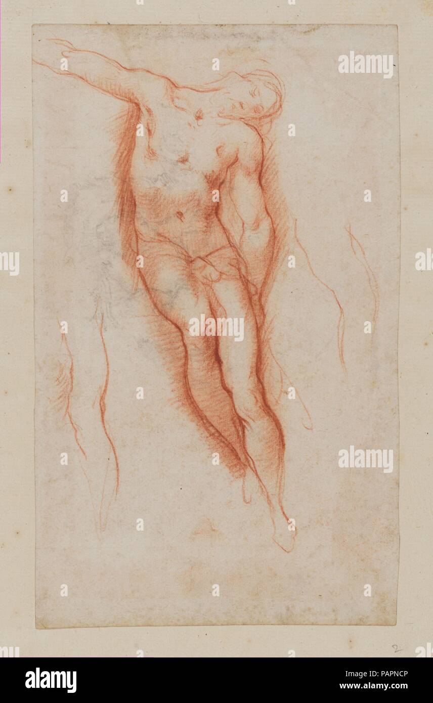 Étude pour la figure du Christ dans une déposition. Artiste : Ventura Salimbeni (Italien, Sienne Sienne 1568-1613). Dimensions : 10 5/8 x 6 1/2 in. (27 x 16,5 cm). Date : fin 16ème-début du 17e siècle. Ce dessin à la craie rouge représente une copie de sa déposition par Federico Barrocci, peinte pour la Chapelle de San Bernardino à Pérouse cathédrale en 1567-9. Le dessin est attribué à l'un des disciples du Barrocci, feu le peintre et graveur maniériste Ventura Salimbeni. Alors que la tête de Christ n'est pas complet, l'artiste se préoccupe de rendre la configuration de la serpentine est en surbrillance dans le corps Banque D'Images