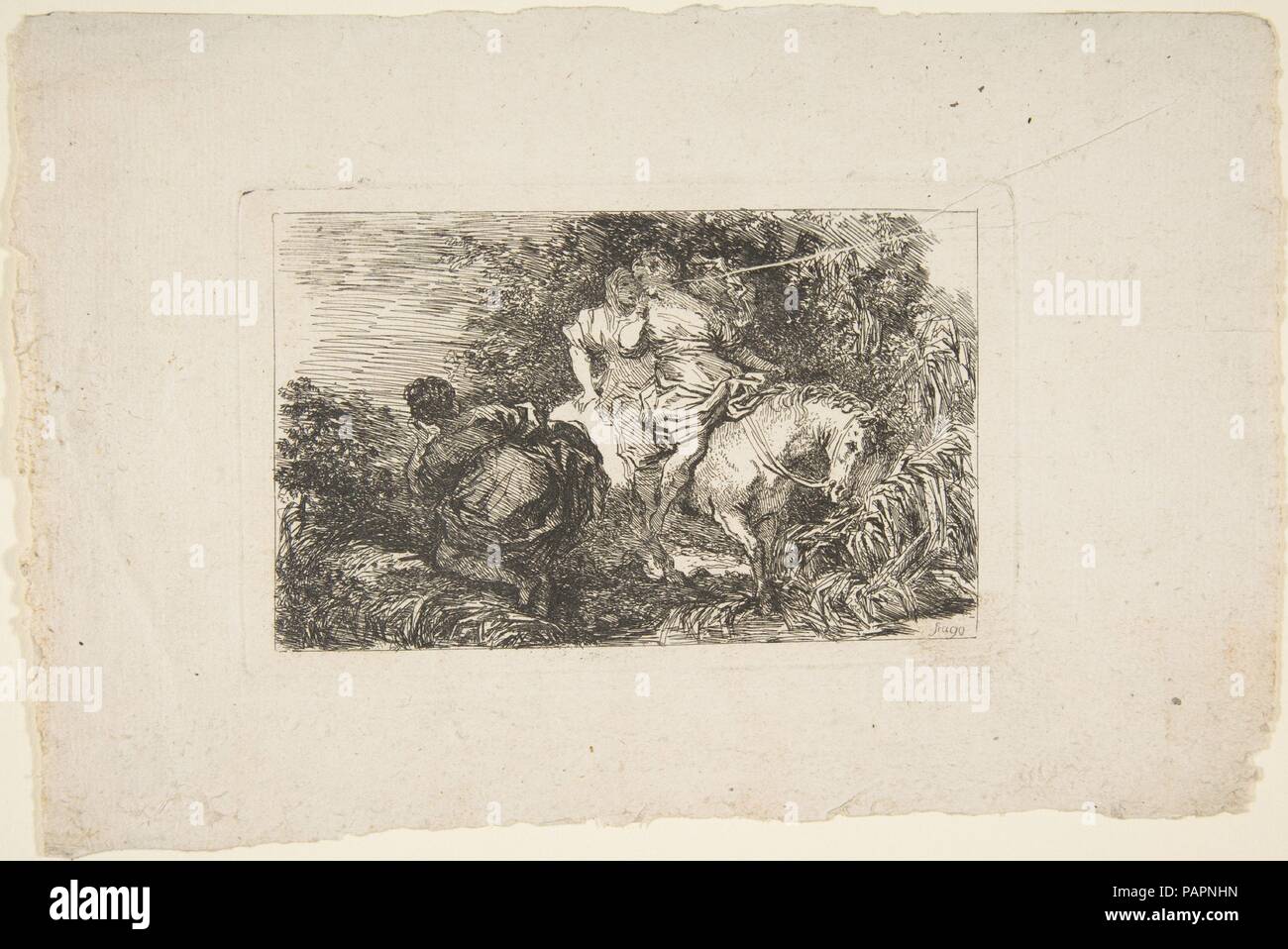 La fuite de Clelie. Artiste : Jean Honoré Fragonard (Grasse, France 1732-1806 Paris). Fiche technique : Dimensions : 6 1/8 x 9 1/16 in. (15,5 x 23 cm) de droit : 3 3/16 x 5 1/8 in. (8,1 x 13 cm). Date : 1763-1764. Musée : Metropolitan Museum of Art, New York, USA. Banque D'Images