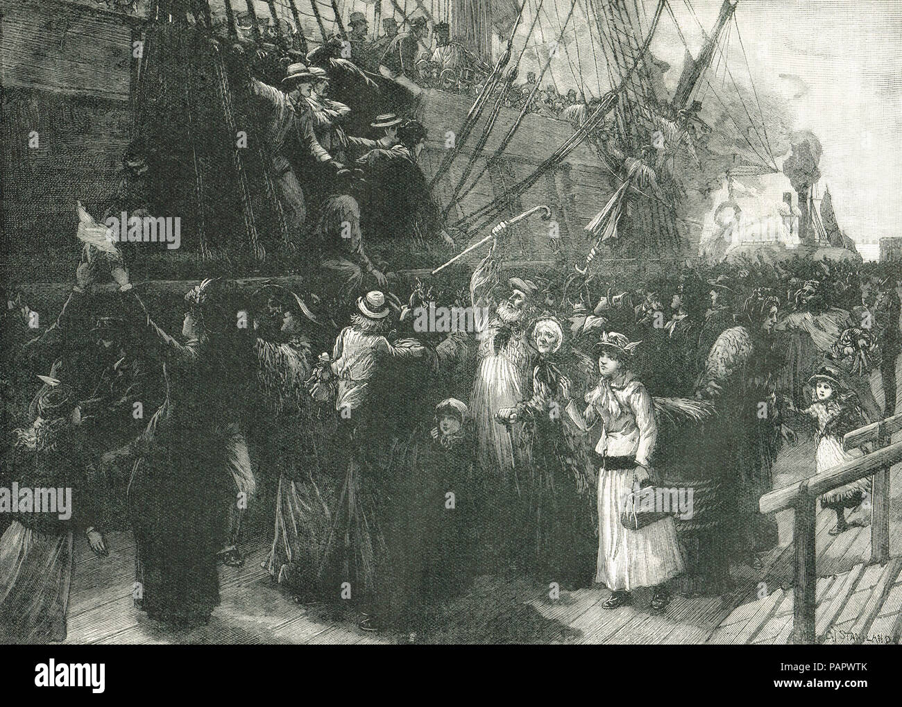 À bord d'un navire d'émigrants irlandais, la famine, la Grande Famine 1845-1849 Banque D'Images