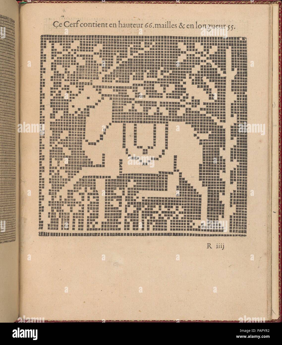 Les singuliers et Nouveaux Portraicts... page 68 (recto). Classeur : Chambolle-Duru (Français, 19ème siècle). Designer : Federico de Vinciolo (Italien, actif Paris, ca. 1587-99). Dimensions : hors tout : 8 1/16 x 6 5/16 in. (20,5 x 16 cm). Editeur : Jean Le Clerc , Paris. Sitter : Frontispice Portrait de Henri III, Roi de France et de Pologne (1551-1589) ; Portrait de Louise de Lorraine-Vaudemont (Français, 1553-1601) Nomény Moulins , reine de France. Date : 1588. Conçu par Federic de Vinciolo, publié par Jean Le Clerc, Paris, lié par Chambolle-Duru, Français, 19e siècle. De haut en bas, et de gauche Banque D'Images