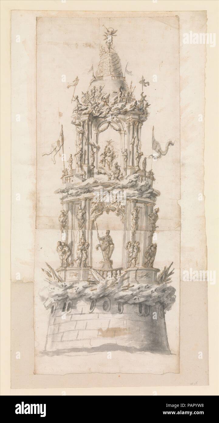 Conception pour une structure temporaire pour une célébration du Festival. Artiste : Anonyme, Italien, Roman, 18e siècle. Dimensions : 27-5/8 x 11-1/4 in. (70,2 x 28,6 cm), composé de deux feuilles, rejoint les deux tiers du haut.. Date : 1700-1735. Musée : Metropolitan Museum of Art, New York, USA. Banque D'Images