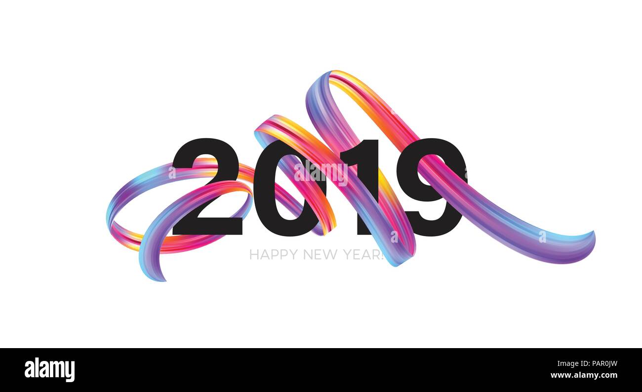 2019 Nouvel An à l'arrière-plan d'un coup de pinceau de l'huile ou acrylique en élément design. Vector illustration Illustration de Vecteur
