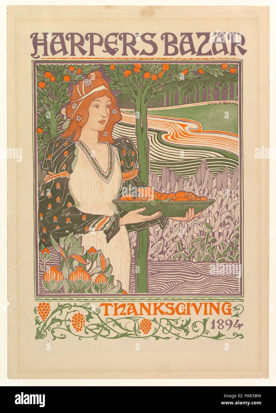 Harper's Bazar : l'action de grâce. Artiste : Louis John Rhead (American (né en Angleterre), l'Etrurie 1857-1926 Amityville, New York). Montage : 19 Dimensions : 14 1/4 x 1/4 in. (48,9 x 36,2 cm) : Feuille 16 1/16 × 11 1/4 in. (40,8 × 28,6 cm). Editeur : Harper's. Date : 1894. Musée : Metropolitan Museum of Art, New York, USA. Banque D'Images