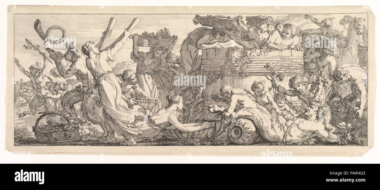 L'arrivée de la cuve à vin. Artiste : Joseph Marie Vien (Français, Montpellier 1716-1809 Paris). Fiche technique : Dimensions : 7 1/16 x 17 3/8 in. (18 x 44,2 cm) de droit : 6 1/4 x 16 3/4 in. (15,8 x 42,5 cm). Date : ca.1755. Musée : Metropolitan Museum of Art, New York, USA. Banque D'Images