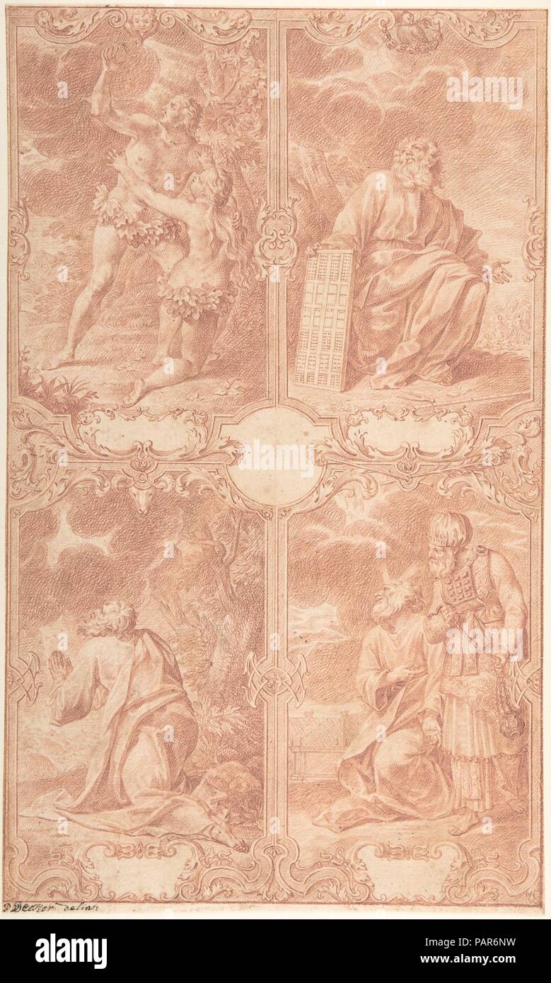 Quatre scènes de l'Ancien Testament. Artiste : Paul Decker le jeune (allemand, Nuremberg Nuremberg 1685-1742). Fiche technique : Dimensions : 11/16 x 13 8 1/16 in. (34,8 x 20,5 cm). Date : début du 18e siècle. Musée : Metropolitan Museum of Art, New York, USA. Banque D'Images