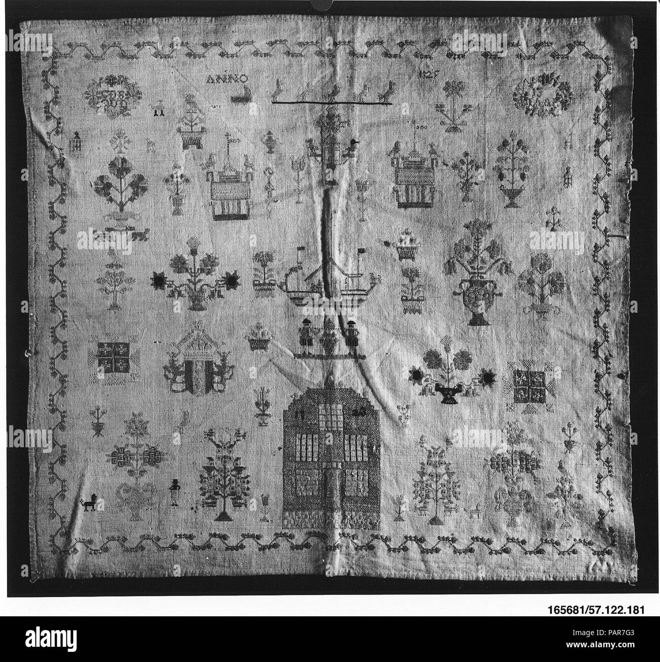 Échantillonneur. Culture : le néerlandais. Dimensions : H. 17 3/4 x 19 3/8 pouces W. (45,1 x 49,2 cm). Date : 1823-25. Musée : Metropolitan Museum of Art, New York, USA. Banque D'Images